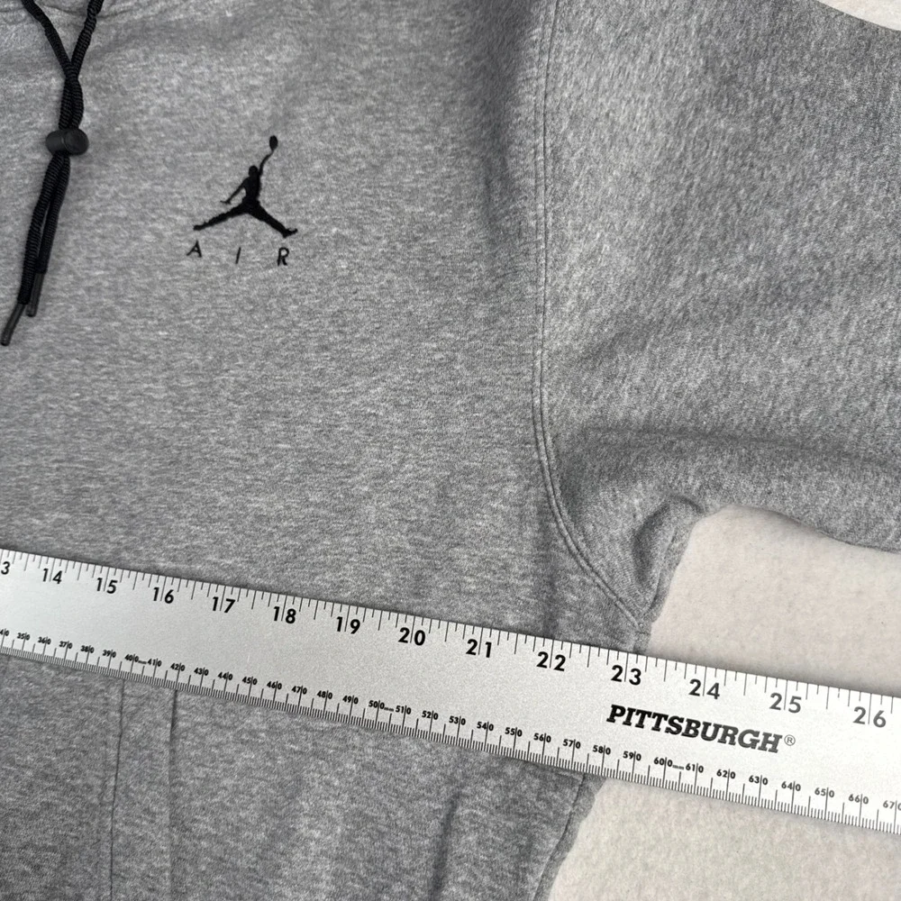 Jordan Air Mens Pullover Hoodie Gray Jumpman Logo Sweatshirt Large Distressed